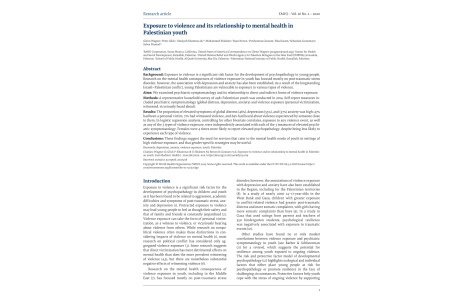 Abstract: Exposure to Violence and its Relationship to Mental Health in Palestinian Youth
