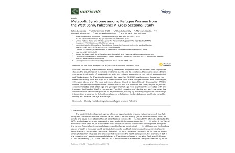 A Cross-Sectional Study: Metabolic Syndrome among Refugee Women from the West Bank, Palestine